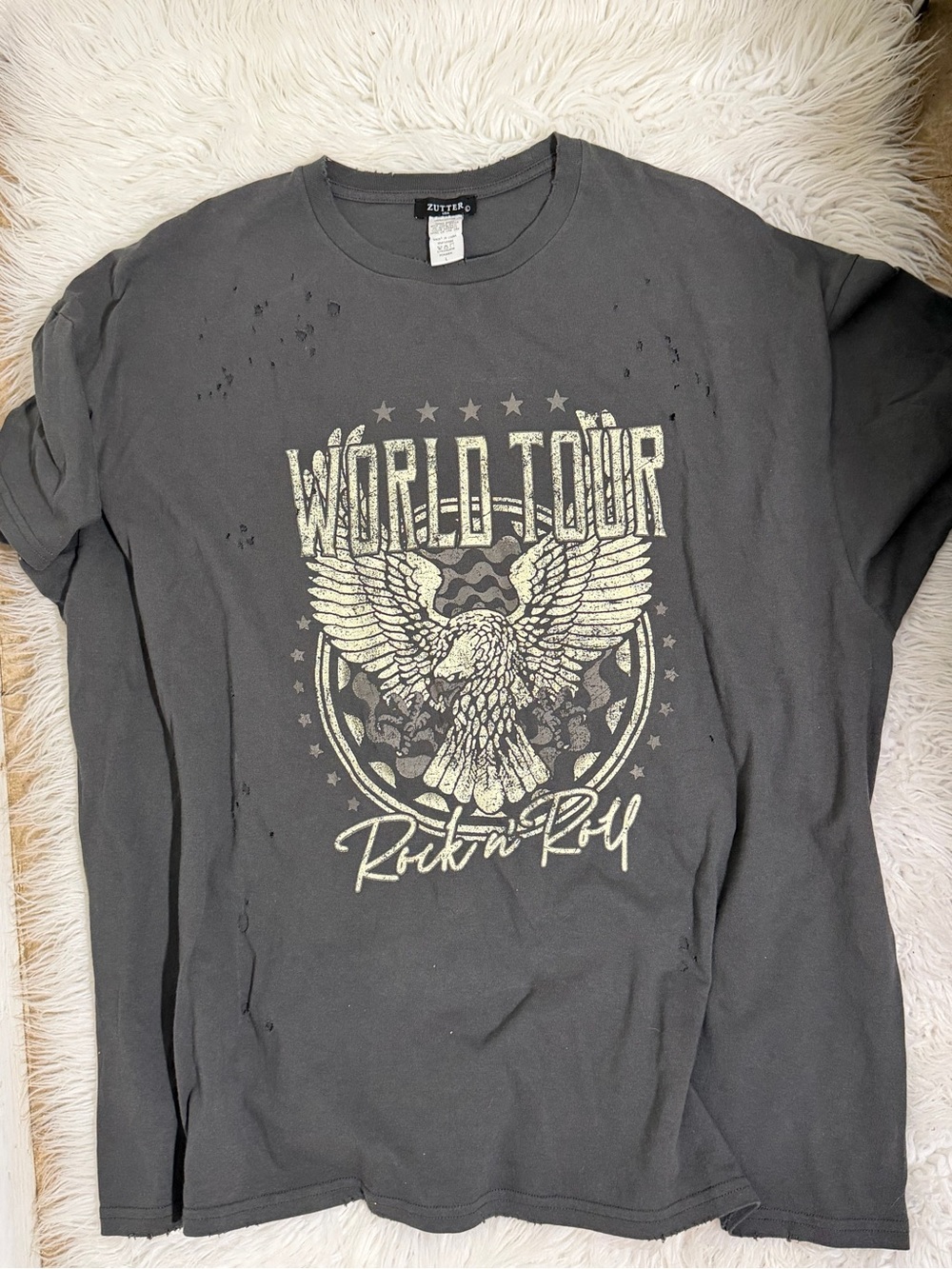 Rock'n Roll World Tour Graphic Tee Dress - Charcoal - Picture 3 of 5